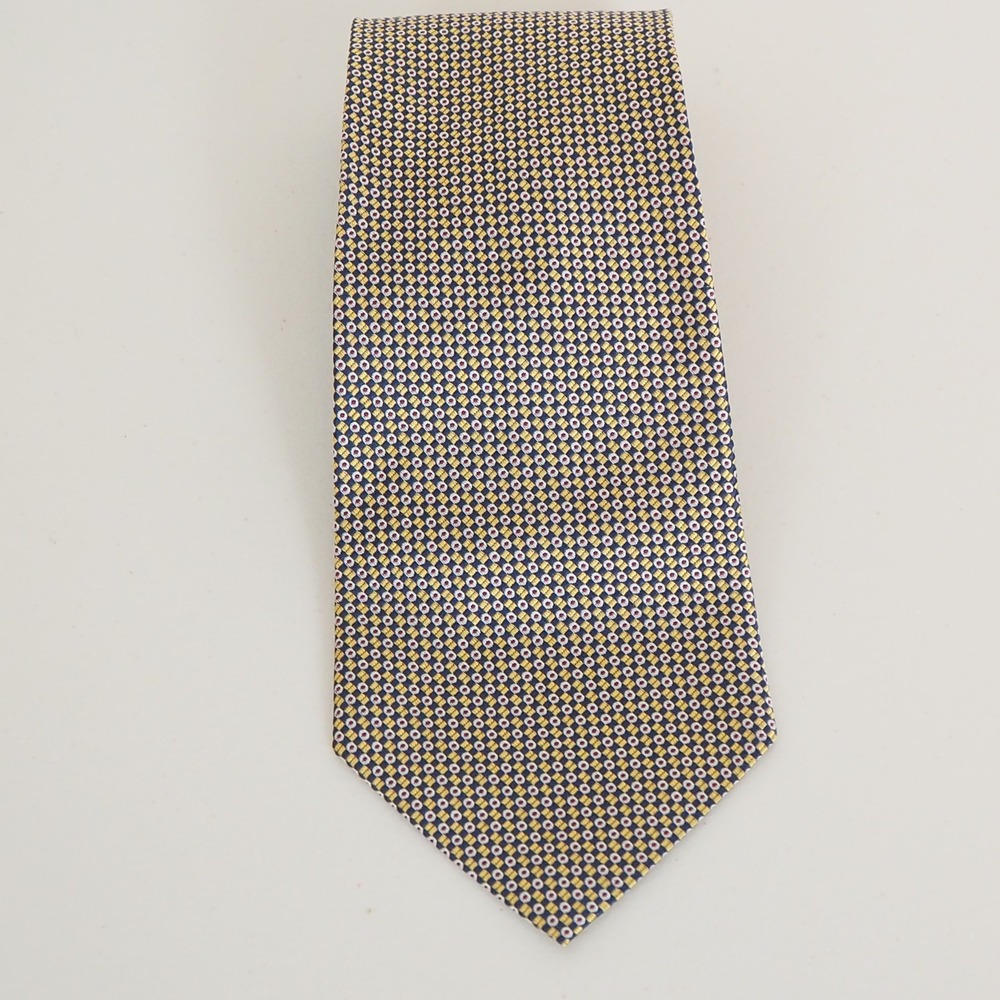 Ralph Lauren Men's Lauren Silk Tie Geometric Pattern Navy Yellow Red